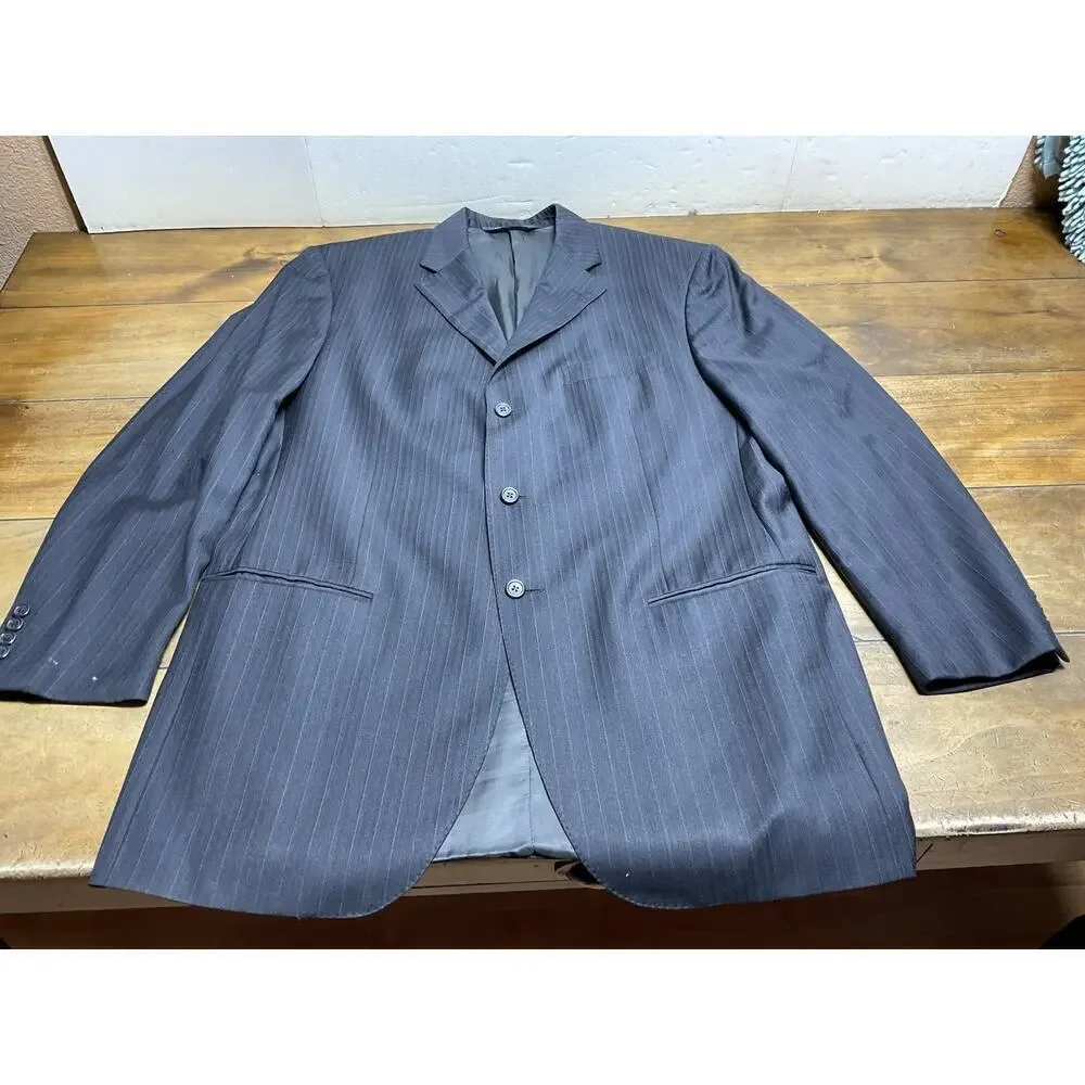 Polo Ralph Lauren Men’s Wool Black Blue Pin Stripe Sport Coat Vintage 44L W38